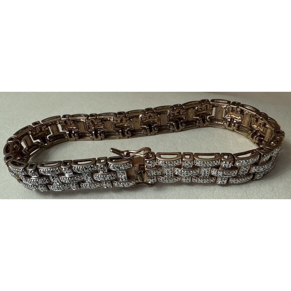 Sterling Silver 925 Gold Tone Tennis Round CZ Bracelet - Picture 3 of 4